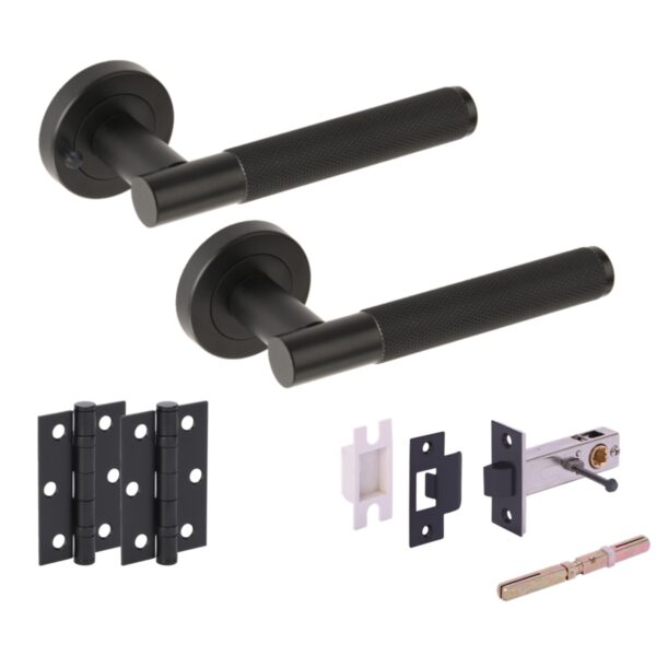 Evo Knurled Grip Privacy on Rose Door Pack (76mm) - Black Matt
