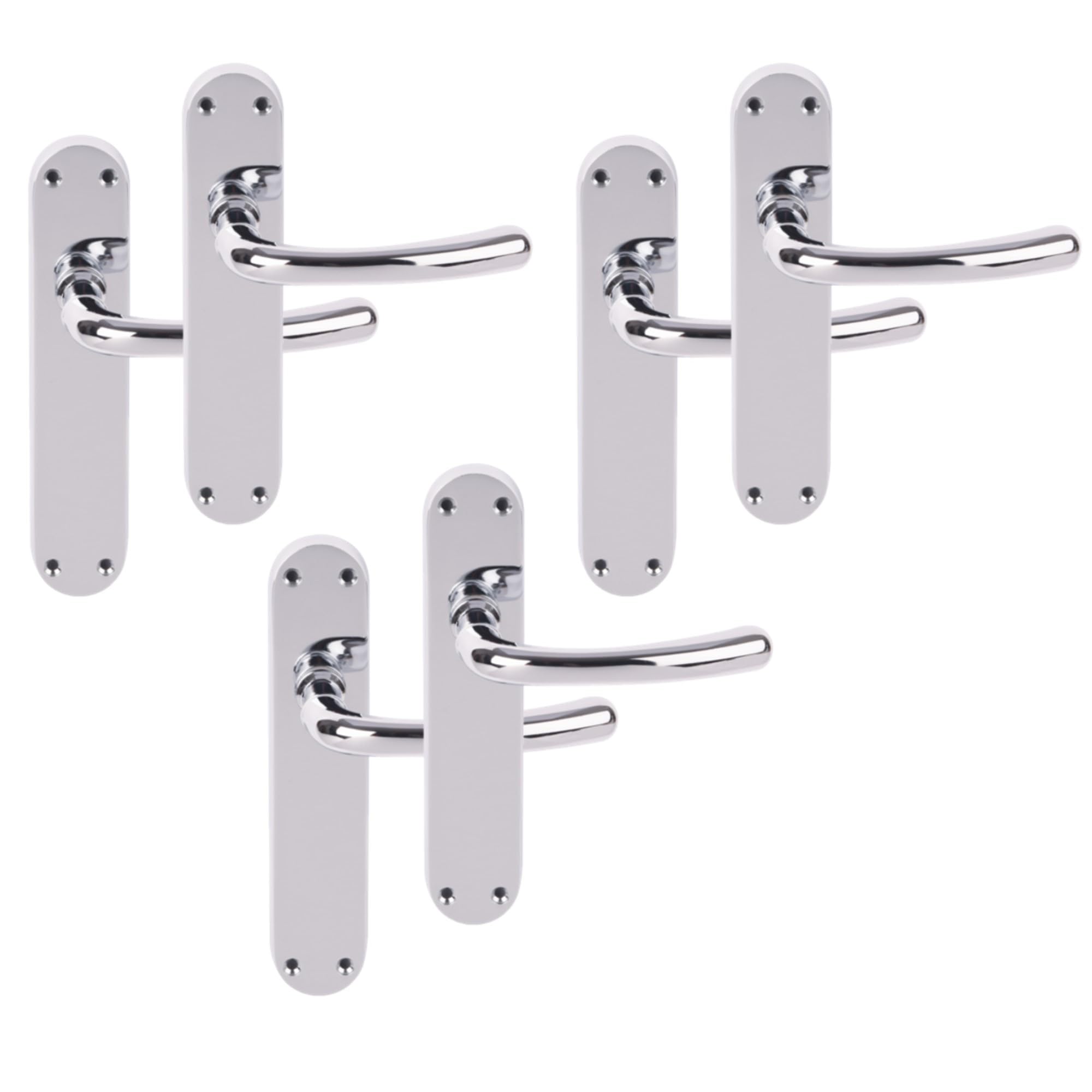3 Pairs Avis Polished Chrome Lever Latch Door Handle Set on Long Backplate