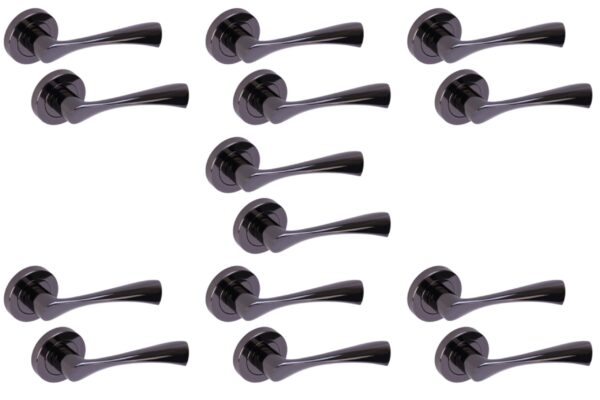 7 Sets Zena Lever On Round Rose Door Handles - Black Nickel
