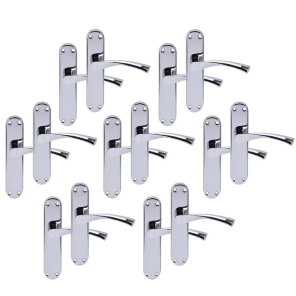 7 Pairs Lobo Polished Chrome Lever Latch Door Handle Set on Long Backplate