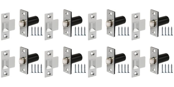 8 Pack Adjustable Roller Catch, Spring Loaded Ball Latch, for Internal Doors - Nickel Plated