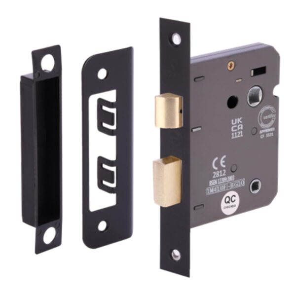 65mm (2 1/2 inch) Black Matt Bathroom Lock CE & UKCA Approved - Fire Rated - 45mm Backset