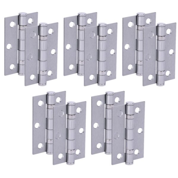 Door Hinges 5 Pairs 76mm / 3 inch Ball Bearing, with Screws - Satin Chrome