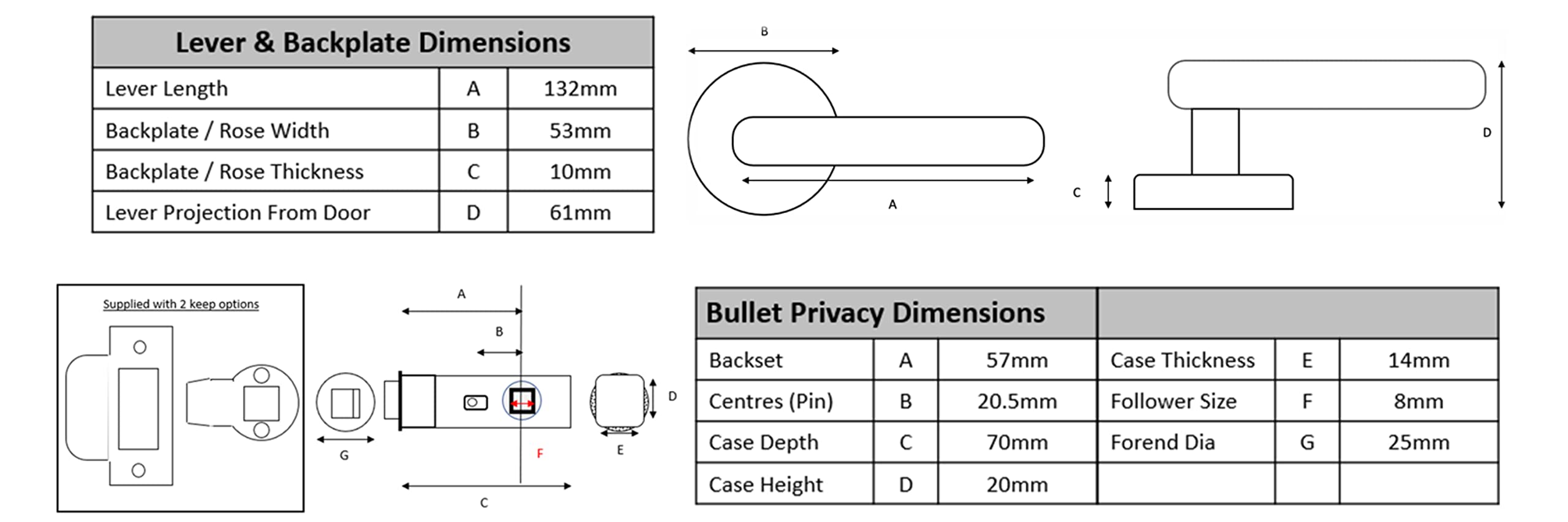 Raida Privacy Lever On Round Rose Door Handles, with Bullet Privacy Latch - Polished/Satin Chrome - Image 5