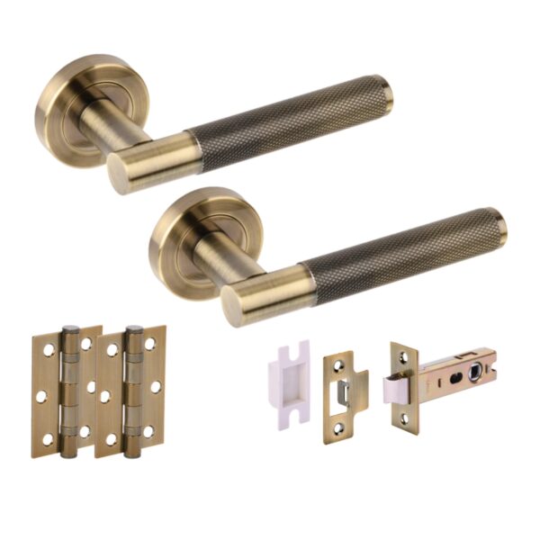Evo Knurled Grip Internal Lever on Rose Door Pack (76mm) - Antique Bronze