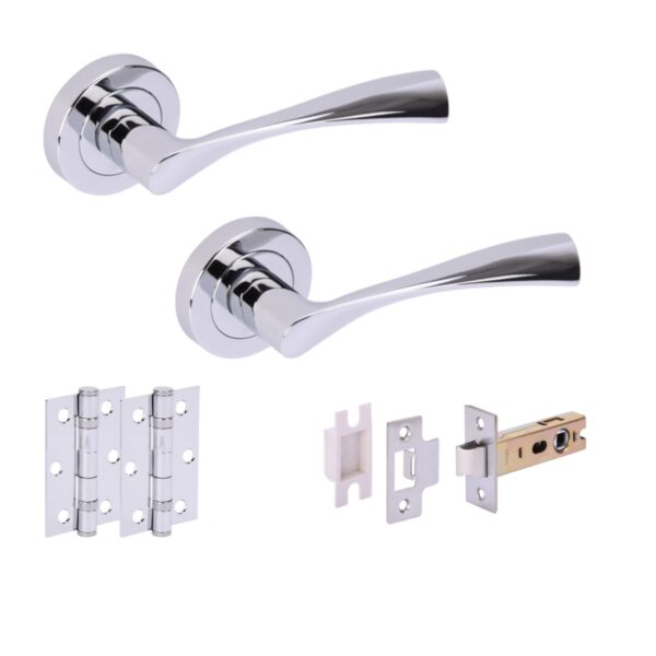 Zena Internal Door Handles on Rose Lever Latch Door Pack (76mm) - Polished Chrome