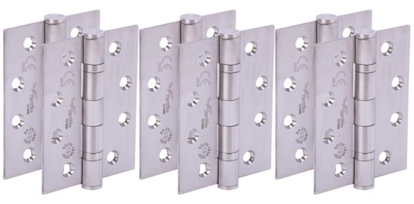 Fire Door Hinges 3 Pairs 102mm / 4 inch Ball Bearing, Grade 13 Fire Rated, CE13 FD30 FD60 - Satin Stainless Steel