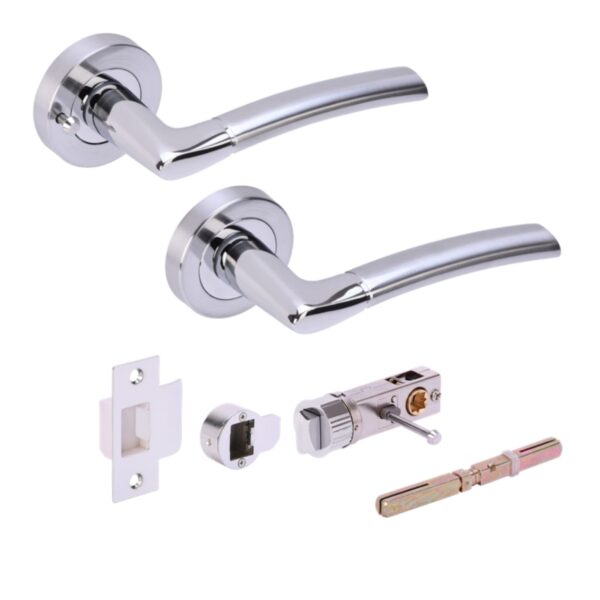 Nemo Privacy Lever On Round Rose Door Handles, with Bullet Privacy Latch - Polished/Satin Chrome