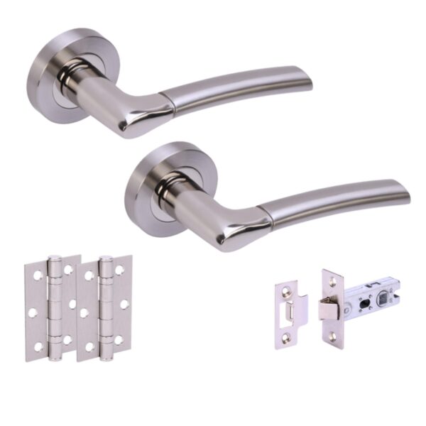 Ursa Internal Door Handles on Rose Lever Latch Door Pack (76mm) - Polished/Satin Nickel