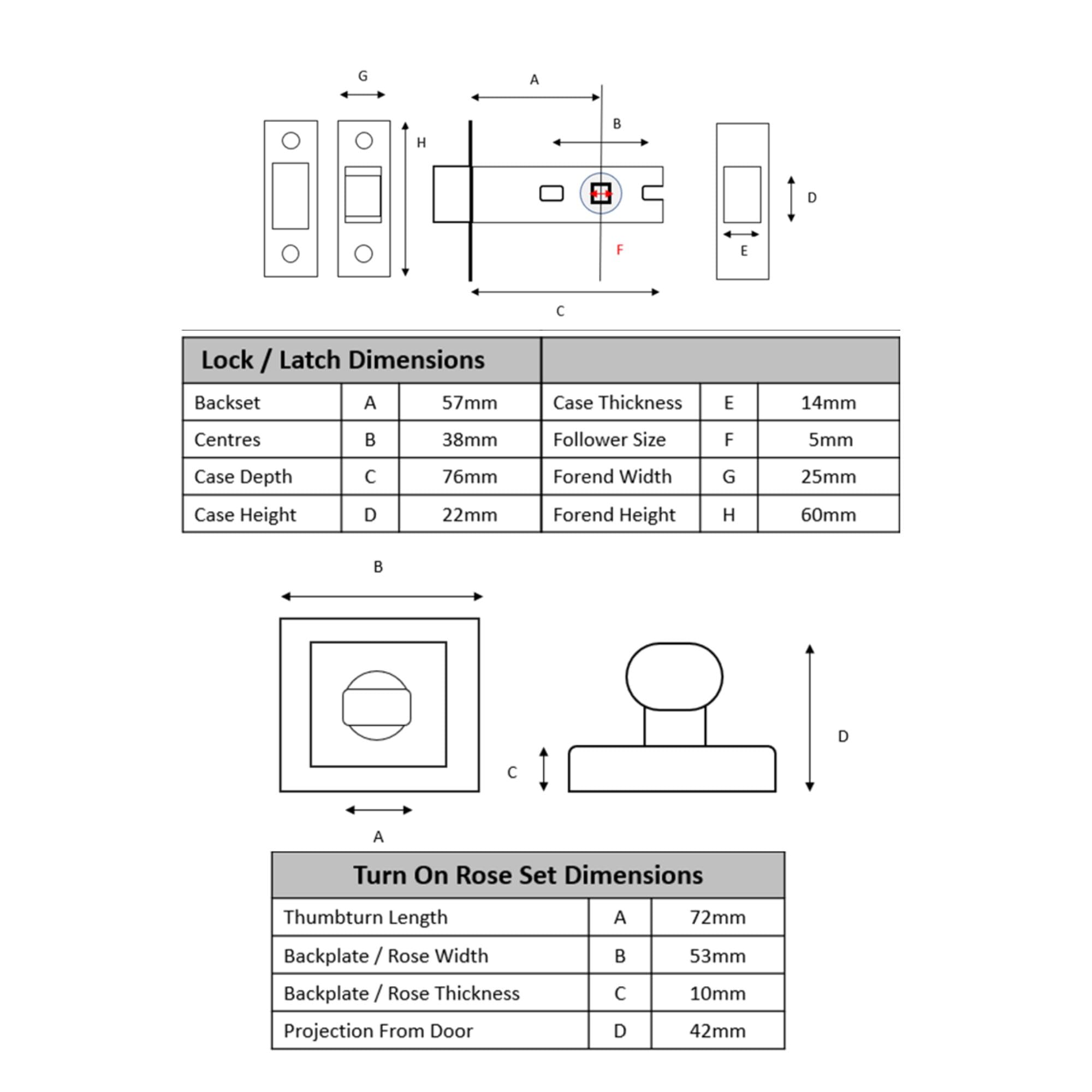 Square Rose Bathroom Toilet Door Thumb Turn and Release Deadbolt Kit - Black Matt - 76mm Bolt with 57mm Backset - Image 6