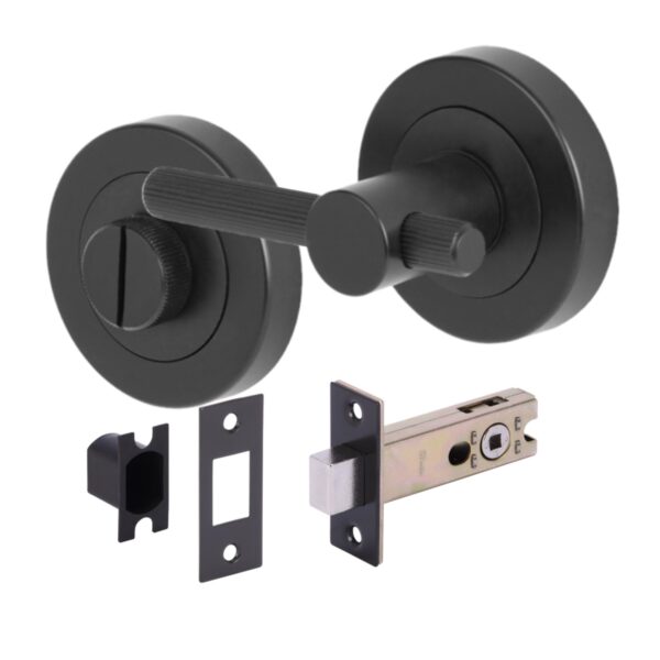Linear Bar Designer Bathroom Toilet Door Thumb Turn and Release Deadbolt Kit - Black Matt - 76mm Bolt with 57mm Backset