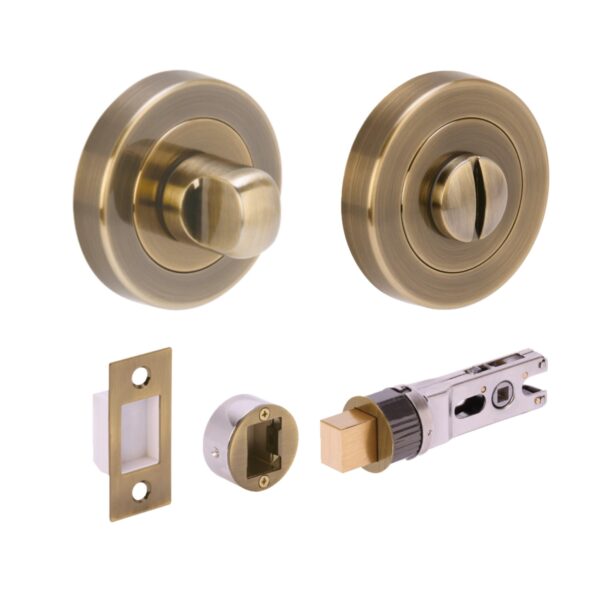 Bathroom Toilet Door Thumb Turn and Release Bullet Round Deadbolt Kit - Antique Bronze - 76mm Bolt with 57mm Backset