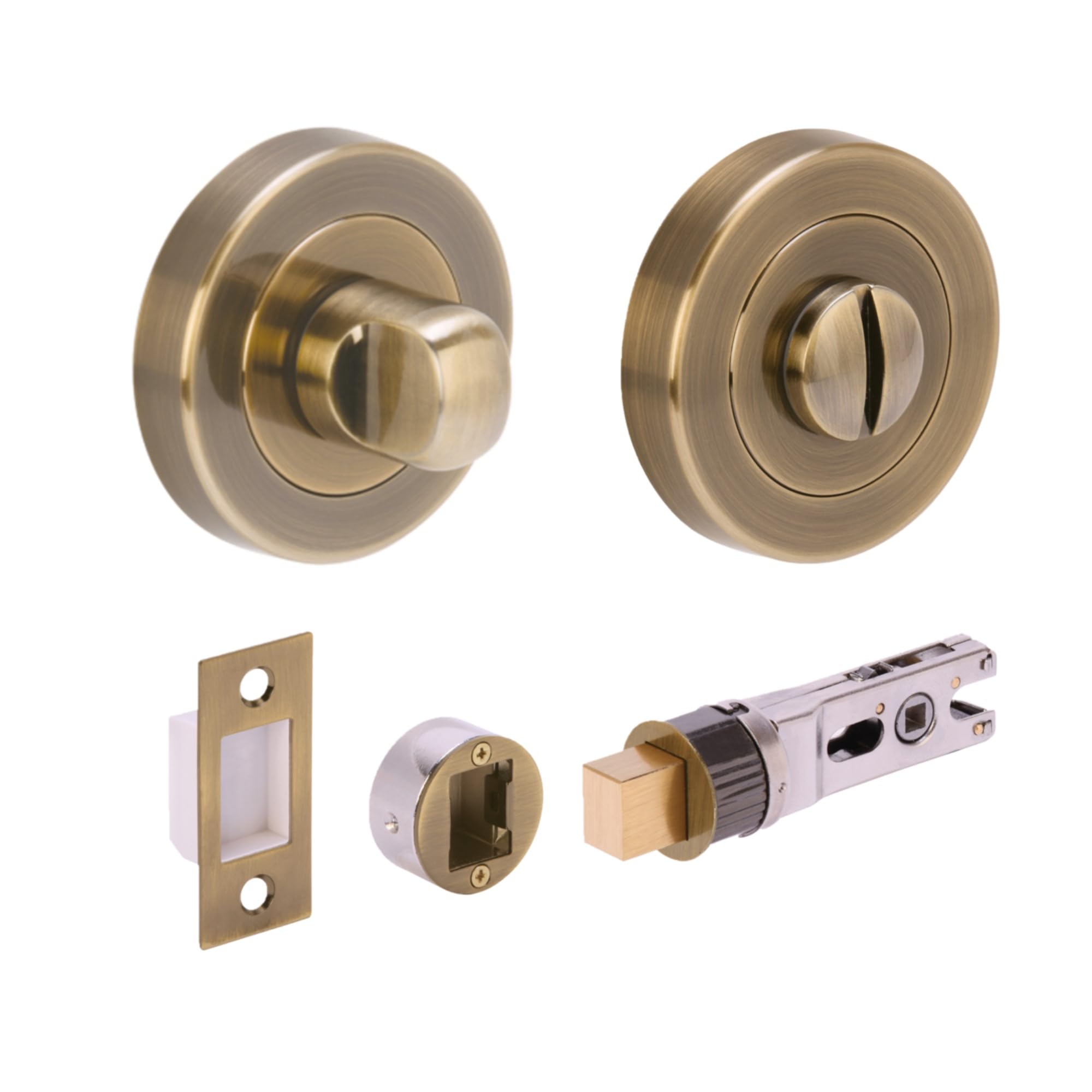 Bathroom Toilet Door Thumb Turn and Release Bullet Round Deadbolt Kit - Antique Bronze - 76mm Bolt with 57mm Backset
