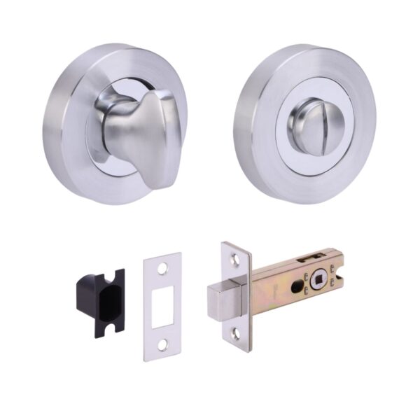 Bathroom Toilet Door Thumb Turn and Release Deadbolt Kit - Dual Finish Polished/Satin Chrome - 76mm Bolt with 57mm Backset