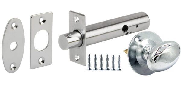 Mortice Security Door Bolt, Extended 88mm Silver Rack Bolt, with Polished Chrome Oval Thumbturn