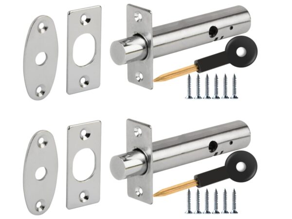 2 Pack Mortice Security Door Bolts, Extended 88mm Rack Bolts - Silver Nickel Plated - with 2 Star Keys