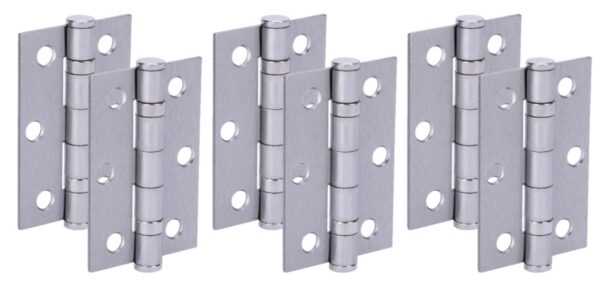 Door Hinges 3 Pairs 76mm / 3 inch Ball Bearing, with Screws - Satin Chrome