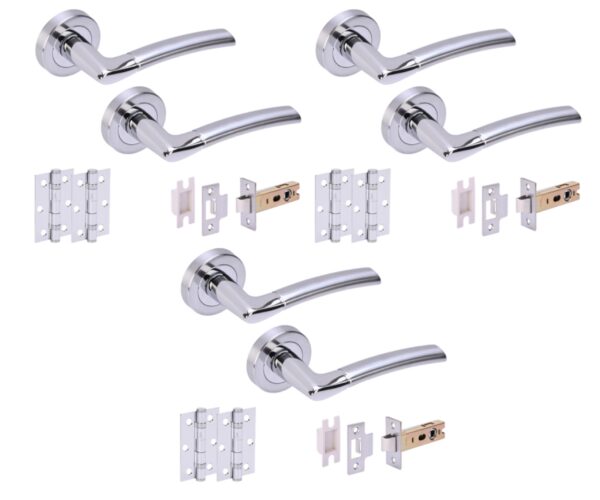3 Sets Nemo Internal Door Handles on Rose Lever Latch Door Packs (76mm) - Dual Finish Polished/Satin Chrome