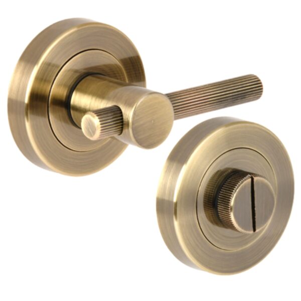 Linear Bar Designer Bathroom Thumb Turn and Release Set - Antique Bronze