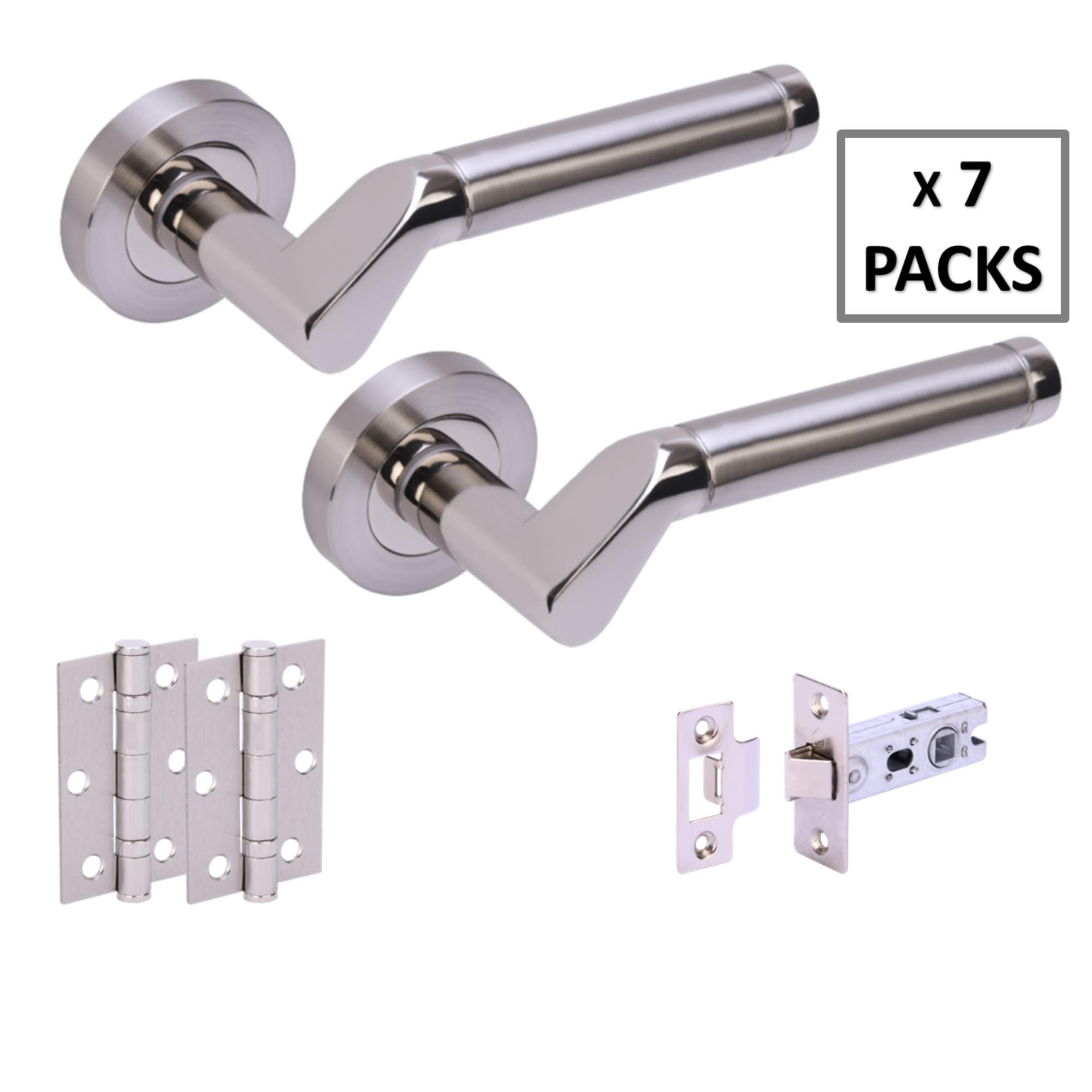 7 Sets Tucana Internal Door Handles on Rose Lever Latch Door Packs (76mm) - Polished/Satin Nickel - Image 2