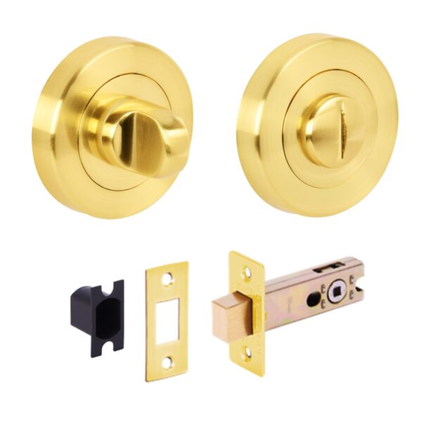Bathroom Toilet Door Thumb Turn and Release Deadbolt Kit - Satin Brass - 76mm Bolt with 57mm Backset