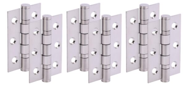 Door Hinges 3 Pairs 76mm / 3 inch Ball Bearing, with Screws - Satin Stainless Steel