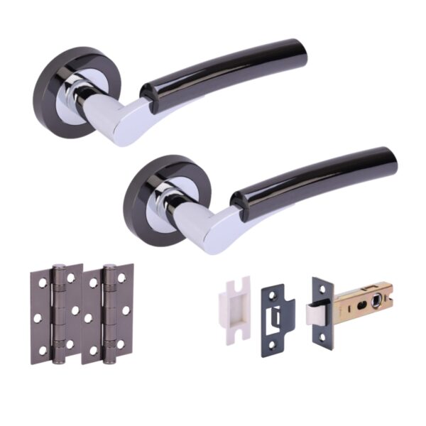 Raida Internal Door Handles on Rose Lever Latch Door Packs (76mm) - Black Nickel/Polished Chrome