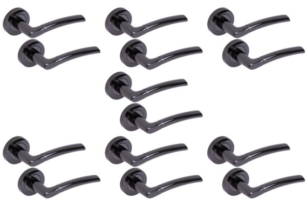 7 Sets Nemo Lever On Round Rose Door Handles - Black Nickel
