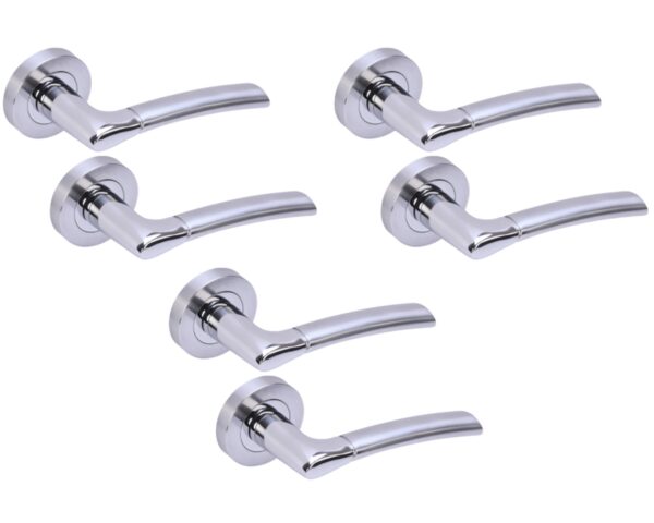 3 Sets Columba Lever On Round Rose Door Handles - Polished/Satin Chrome