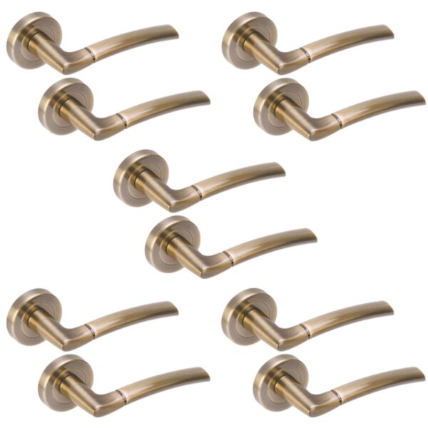 5 Sets Nemo Lever On Round Rose Door Handles - Antique Bronze