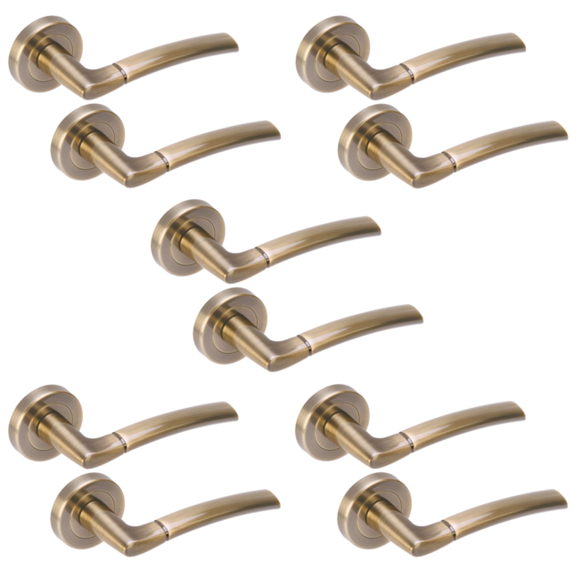 5 Sets Nemo Lever On Round Rose Door Handles - Antique Bronze