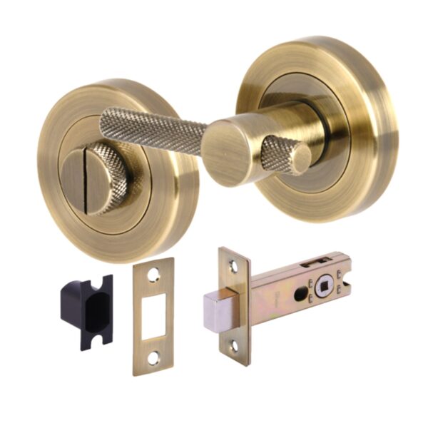 Knurled Bar Designer Bathroom Toilet Door Thumb Turn and Release Deadbolt Kit - Antique Bronze - 76mm Bolt with 57mm Backset