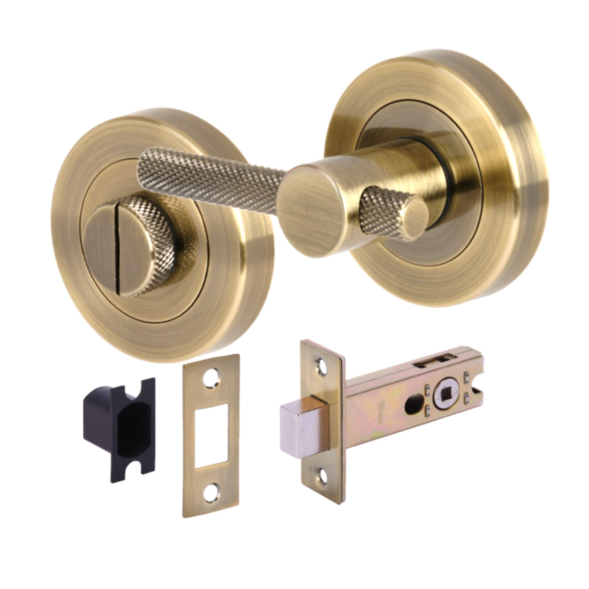 Knurled Bar Designer Bathroom Toilet Door Thumb Turn and Release Deadbolt Kit - Antique Bronze - 76mm Bolt with 57mm Backset