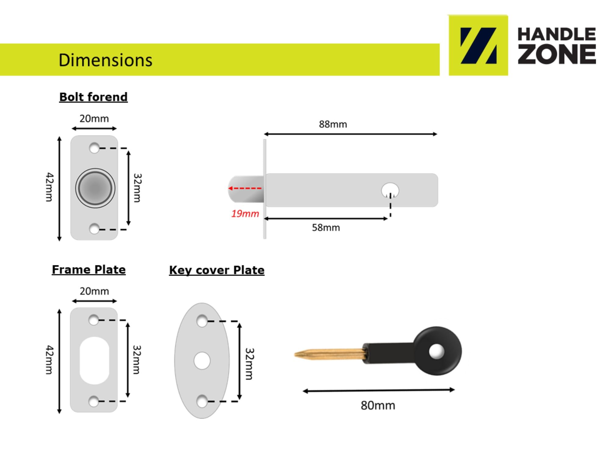 2 Pack Mortice Security Door Bolts, Extended 88mm Rack Bolts - Silver Nickel Plated - with 2 Star Keys - Image 6