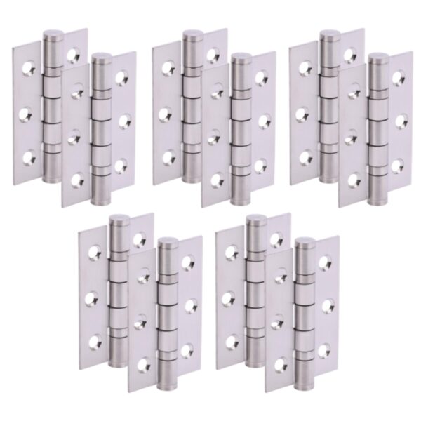 Door Hinges 5 Pairs 76mm / 3 inch Ball Bearing, with Screws - Satin Stainless Steel