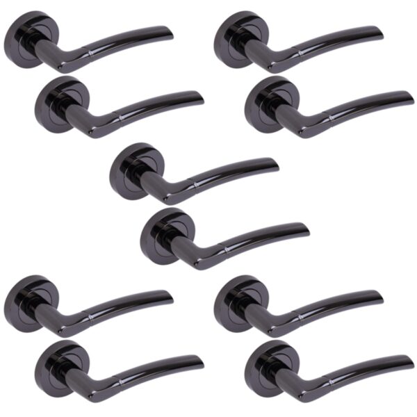 5 Sets Nemo Lever On Round Rose Door Handles - Black Nickel