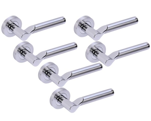 3 Sets Hydrus Premium Lever On Round Rose Door Handles - Polished/Satin Chrome