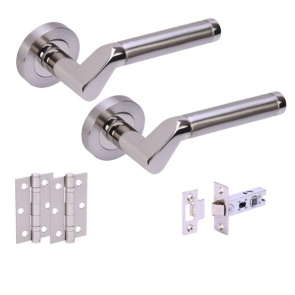 Tucana Internal Door Handles on Rose Lever Latch Door Pack (76mm) - Polished/Satin Nickel