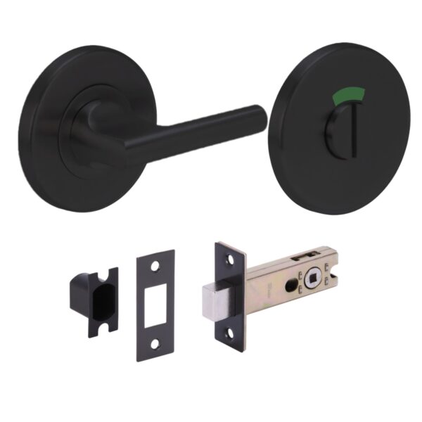 Stainless Steel Bathroom Toilet Door Kit - DDA Disabled Turn with Indicator Release - Black Matt Finish - 76mm Bolt (57mm Backset)