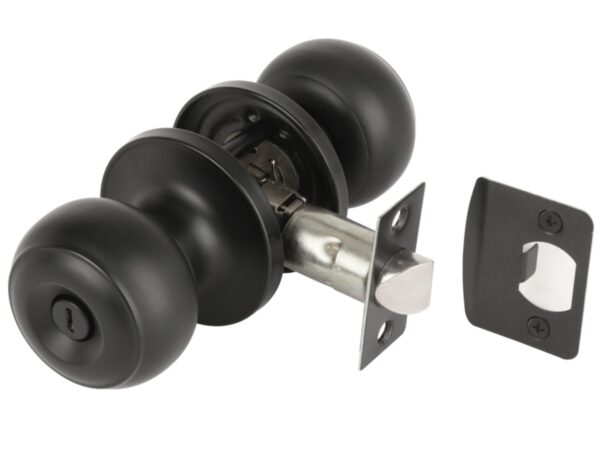Riva Privacy Knobset, Keyless Lock with Emergency Release, Adjustable 60-70mm Latch, 1 Set – Black Matt
