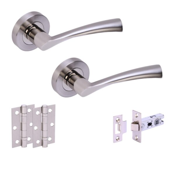 Lobo Internal Door Handles on Rose Lever Latch Door Pack (76mm) - Polished/Satin Nickel