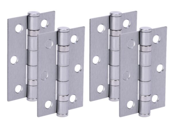 Door Hinges 2 Pairs 76mm / 3 inch Ball Bearing, with Screws - Satin Chrome