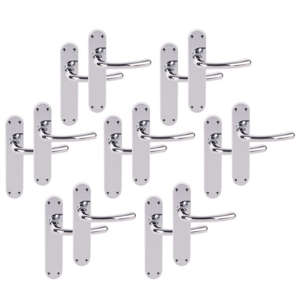 7 Pairs Avis Polished Chrome Lever Latch Door Handle Set on Long Backplate