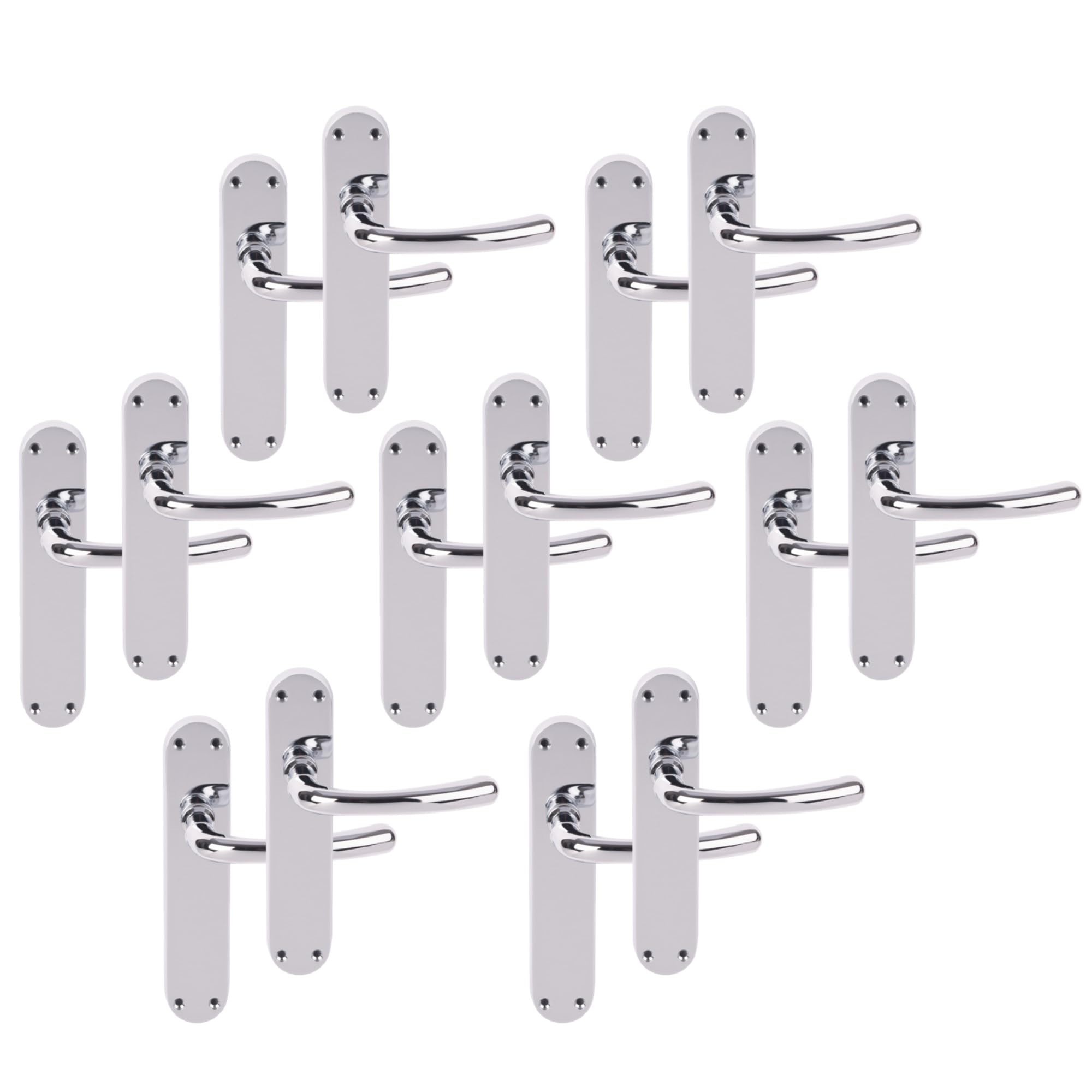 7 Pairs Avis Polished Chrome Lever Latch Door Handle Set on Long Backplate