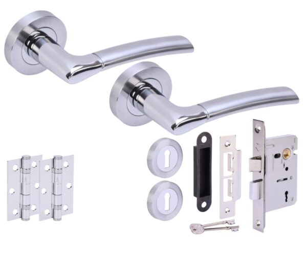 Columba Door Handles on Rose 3 Lever Lock Pack (65mm) - Polished/Satin Chrome