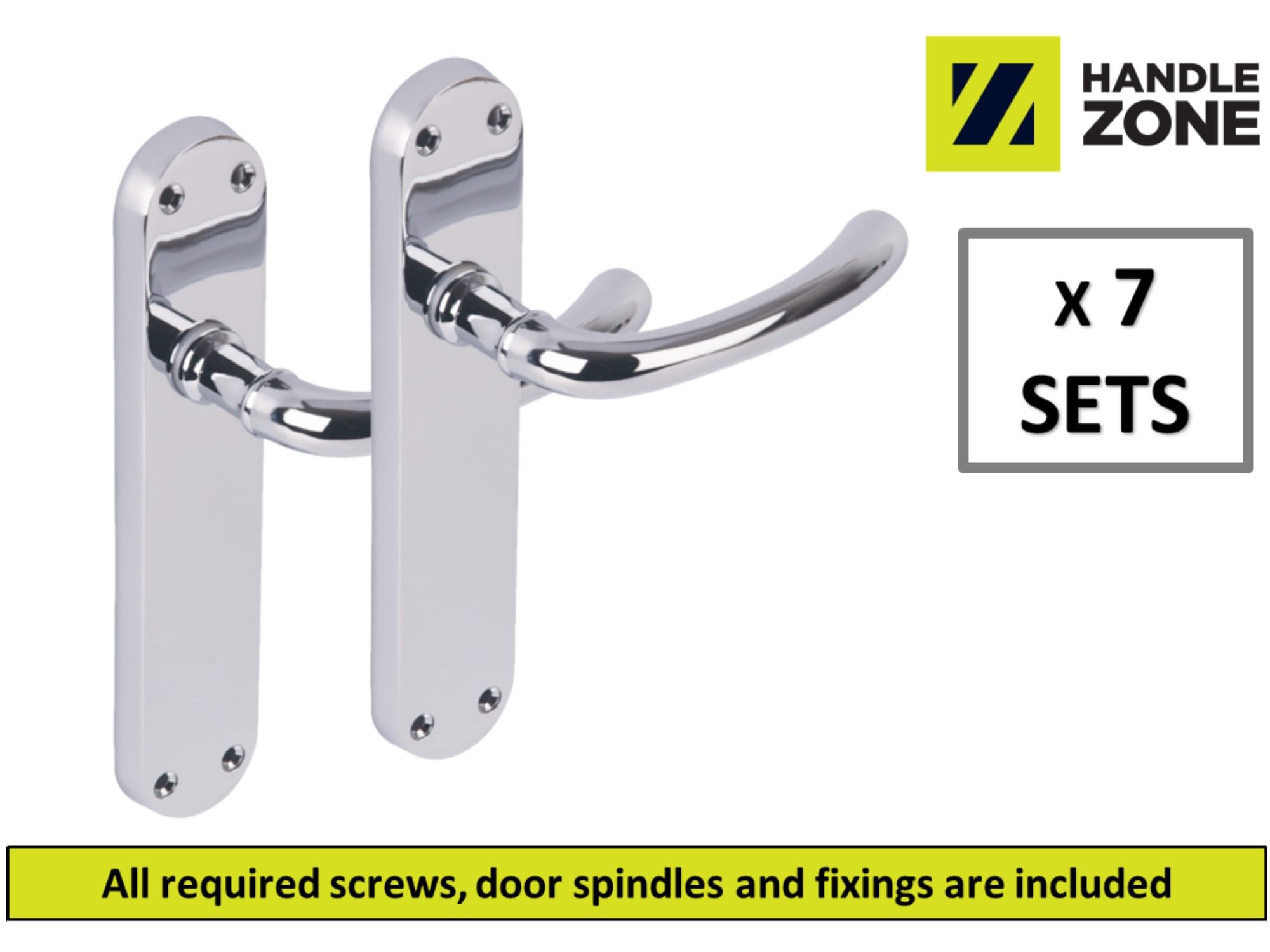 7 Pairs Avis Polished Chrome Lever Latch Door Handle Set on Long Backplate - Image 2