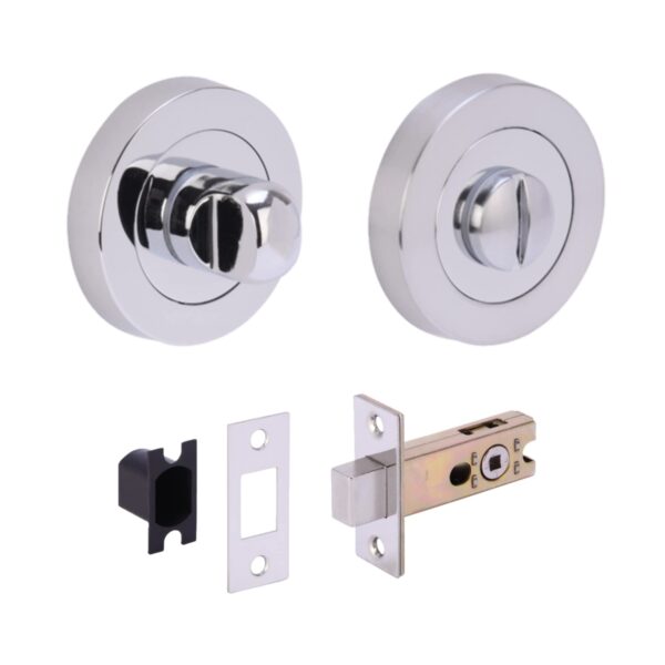Bathroom Toilet Door Thumb Turn and Release Deadbolt Kit - Dual Finish Polished/Satin Chrome - 65mm Bolt with 45mm Backset