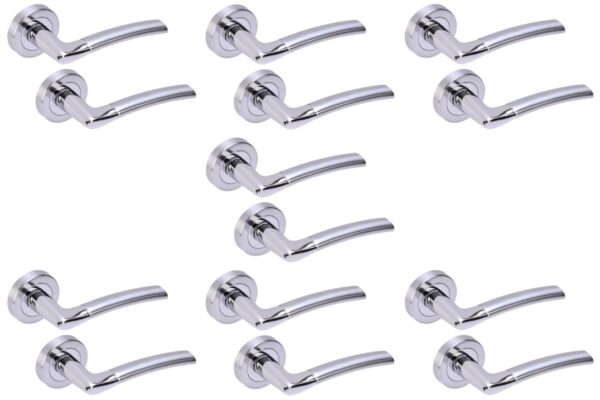 7 Sets Nemo Lever On Round Rose Door Handles - Polished/Satin Chrome