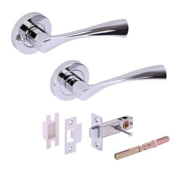 Zena Privacy Lever On Round Rose Door Handles, with Privacy Latch - Polished Chrome