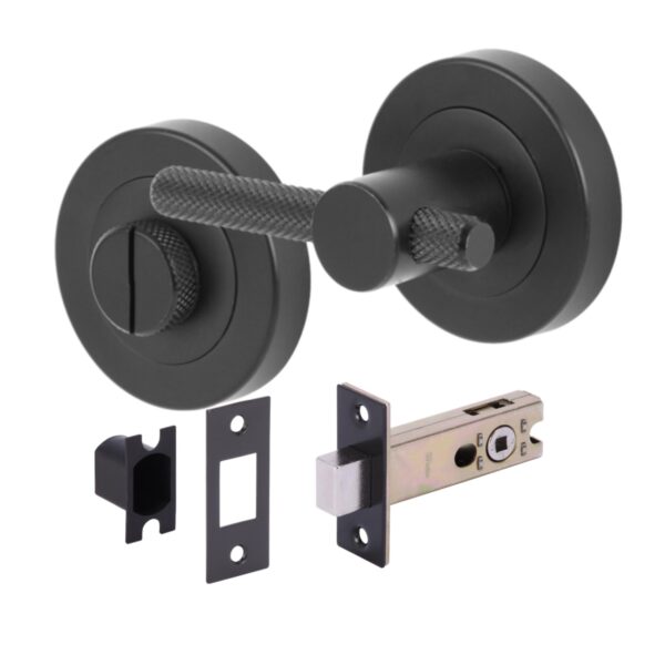 Knurled Bar Designer Bathroom Toilet Door Thumb Turn and Release Deadbolt Kit - Black Matt - 76mm Bolt with 57mm Backset